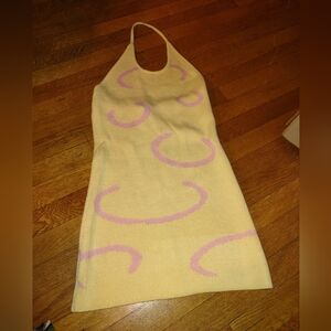 Acrylic Yellow Halter Dress With Pink Swirls From Shein Size Small/Size 4
